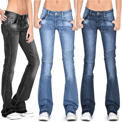 Miniatura 6 de Andongnywell - Pantalones vaqueros elásticos de cintura media para mujer con pierna ancha acampanada