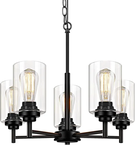 Miniatura 8 de 19.8'' Lámpara de araña de 5 luces de 19.8'' para comedor, isla de cocina, iluminación colgante moderna de granja con pantallas de vidrio, lámpara