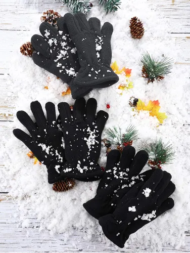 Miniatura 4 de SATINIOR 3 pares de guantes de invierno de forro polar para niños, guantes cálidos de dedos completos para niños, niñas, niños, suministros