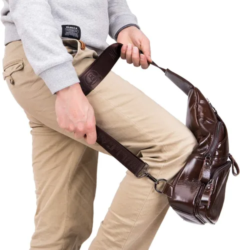 Miniatura 7 de BULLCAPTAIN Bolso bandolera de cuero para hombre, bolso cruzado casual para el pecho, mochila de viaje