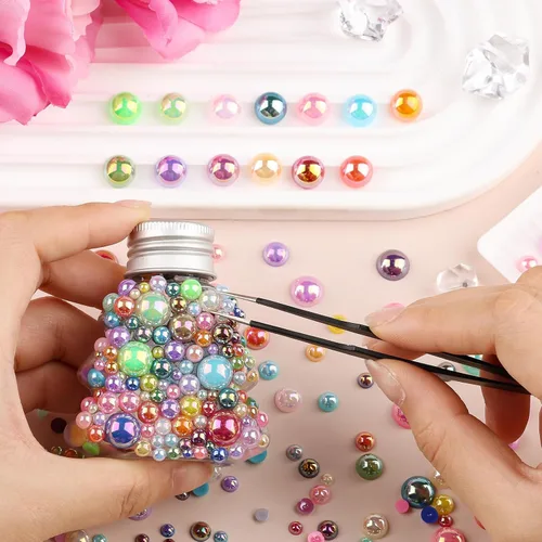 Miniatura 4 de Perlas de parte trasera plana de 3.53 oz para manualidades, 2300 unidades de diamantes de imitación de perlas semicirculares para uñas, cuentas
