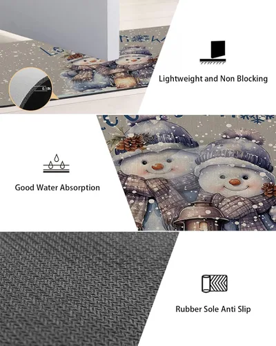 Miniatura 2 de Tapete de baño de muñeco de nieve gris para bañera, antideslizante, de secado rápido y absorbente, tierra de diatomeas, fregadero, dormitorio
