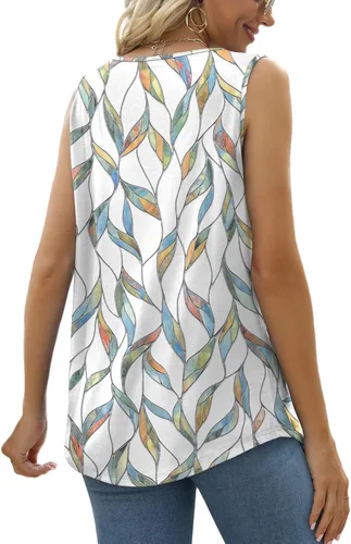Miniatura 143 de Saloogoe - Camisetas sin mangas veraniegas para mujeres, plisadas con cuello cuadrado y dobladillo curvado, blusas de ajuste holgado con movimiento