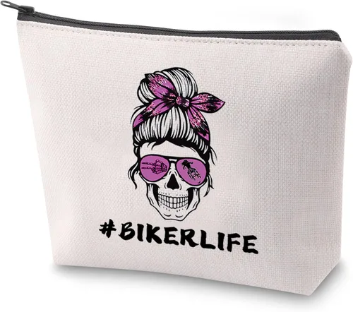 ZJXHPO Bolsa de cosméticos para motociclistas, bolsa de aseo para amantes de la motocicleta, bolsa de maquillaje con cremallera, kit de