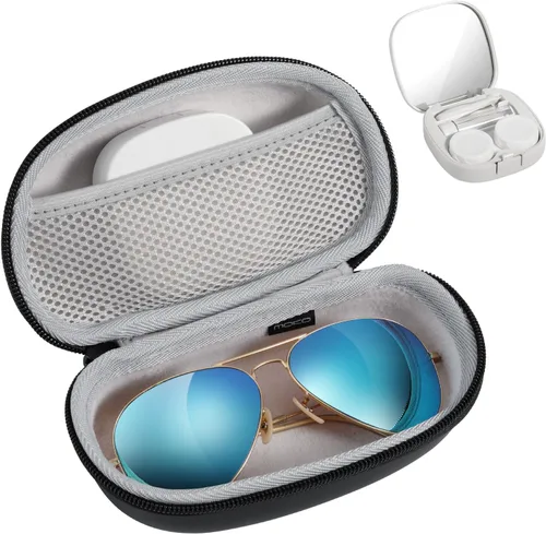 MoKo Estuche para lentes de sol con mosquetón, unisex, de poliuretano, a prueba de golpes, protector para gafas de viaje, estuche de transporte,