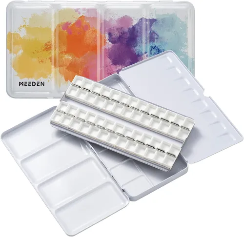 Miniatura 7 de MEEDEN Paleta de pintura de acuarela vacía: paleta de colores de agua de viaje con 12 medias sartenes - Caja de lata portátil de paleta de metal