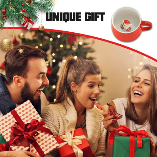 Miniatura 5 de NDLBS Taza de café 3D de Navidad con Papá Noel lindo animal dentro de la taza de cerámica de dibujos animados, regalo de cumpleaños de Navidad