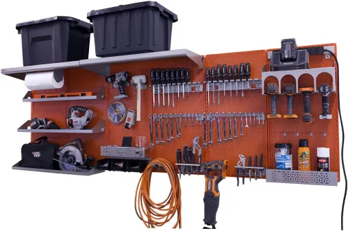 Miniatura 18 de OmniWall Weekend Warrior Ultimate Tool Kit - Sistema de Almacenamiento de Pared de Tablero de Clavos de Metal de 96" x 32" Negro/Naranja