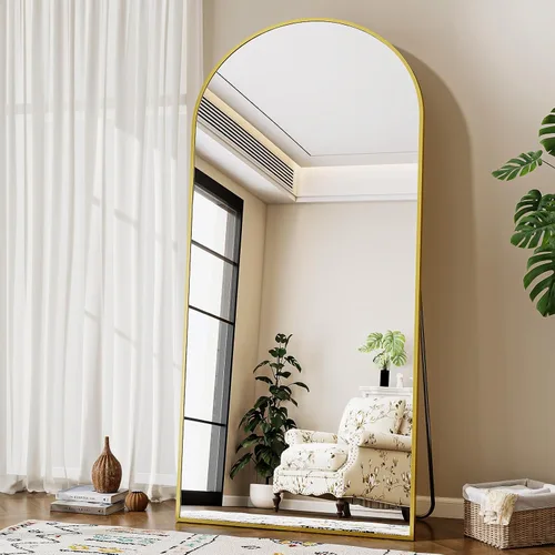 Miniatura 10 de Espejo de 56 x 21 pulgadas, de arco, de longitud completa, espejo de cuerpo completo con marco de aluminio, para colocar de pie, inclinado o Negro