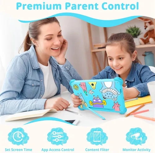 Miniatura 3 de Tableta infantil de 7 pulgadas para niños, tableta Android de 32 GB con funda incluida, WiFi, Bluetooth, pantalla IPS, control parental, tabletas