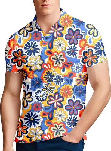 Miniatura 67 de Camisa de golf de los años 80 para hombre, ajuste seco, manga corta, estampada, divertidas, camisas de golf de los años 90 para hombre