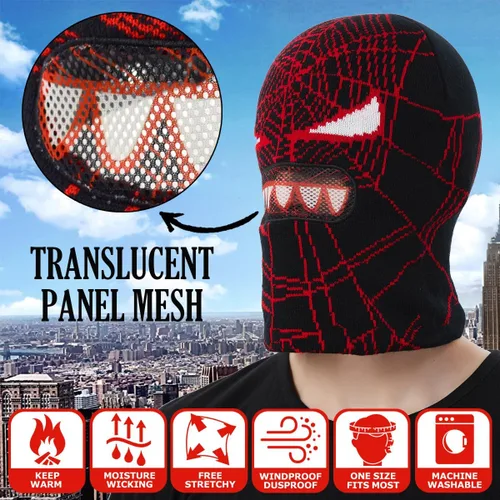 Miniatura 4 de EINSKEY Gorro de punto con máscara de esquí, pasamontañas, diseño de Spider Man Y2K para Halloween, anime, fantasma, invierno, cálido, fresco