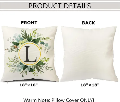 Miniatura 2 de Snycler Fundas de almohada con monograma de letra L, floral, 18 x 18 pulgadas, almohadas de primavera verdes, fundas decorativas de verano, Estilo L