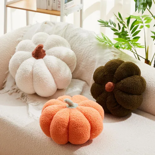 Juexica 3 piezas de almohada de calabaza de felpa esponjosa con forma de calabaza 3D, decoración de otoño, Acción de Gracias, Halloween, cojín de