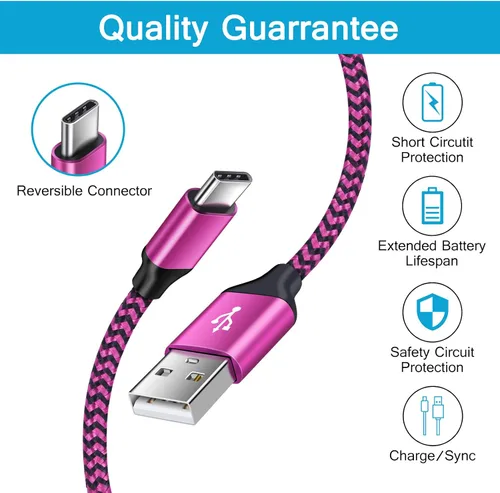 Miniatura 4 de Cable USB tipo C de carga rápida C, paquete de 3 cables de teléfono Android para Moto G Stylus/Play/Power 2025 2024, Razr, Samsung Galaxy
