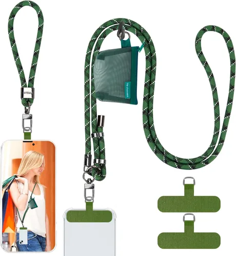 Miniatura 10 de HOTEMIA Cordón para teléfono y correas para la muñeca, cordón para celular ajustable cruzado con billetera desmontable, cordón para iPhone de 8mm