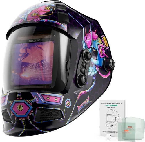 Miniatura 12 de 1/1/1/1 Casco de soldadura con oscurecimiento automático de visualización amplia, color real, funciona con energía solar, con sombra ancha
