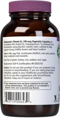 Miniatura 3 de Bluebonnet Cápsulas vegetarianas de vitamina K2, 100