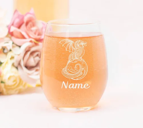 Miniatura 3 de C M Dragon - Copa de vino personalizada sin tallo con nombre, 17 onzas, regalo temático de dragón personalizado para mujeres y hombres, vidrio