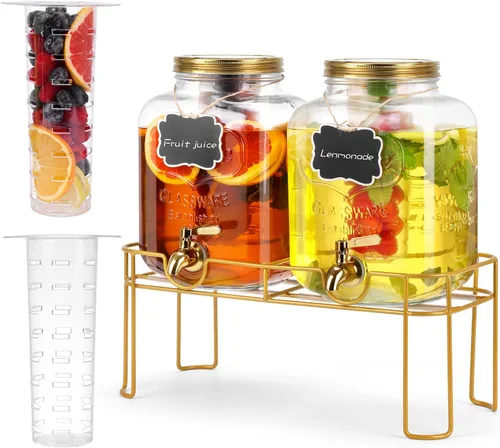 Miniatura 8 de Dispensador de bebidas de vidrio de 1.6 galones, 2 piezas dispensador de bebidas con soporte, dispensador de limonada con grifo de acero inoxidable