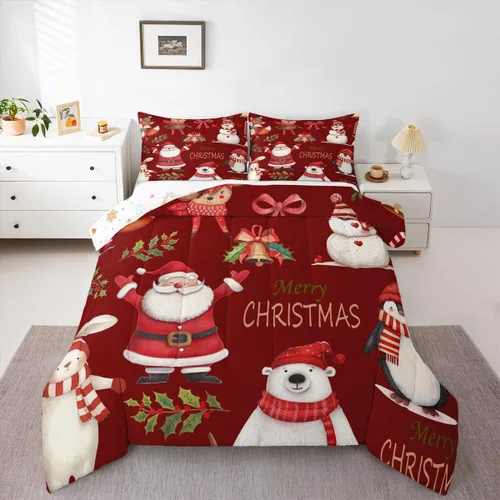 Miniatura 11 de Erosebridal Juego de edredón de Feliz Navidad, tamaño individual, divertido edredón de Papá Noel para niños y niñas, edredón de plumón de pingüino
