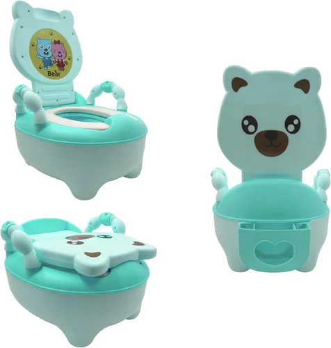 Baby Kids Green Bear Asiento de inodoro portátil para entrenamiento para ir al baño con almohadilla para niños pequeños, asiento cómodo y suave