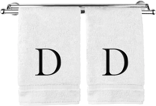 Miniatura 110 de Toalla de mano monogramada, regalo personalizado, juego de 2 - Toalla bordada con letra de bloque dorada - Extra absorbente 100% algodón turco
