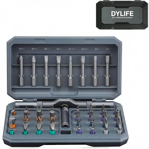 Miniatura 8 de DYLIFE Juego de destornilladores magnéticos 24 en 1, kit de herramientas de precisión autoensamblable con mango de trinquete mini extraíble DIY, kit