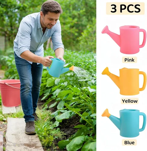 Miniatura 3 de Regadera para plantas de interior, juego de 3 latas pequeñas de plástico para jardinería y playa, para plantas de jardín, flores, exteriores, 27.1