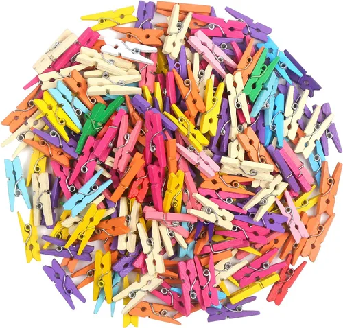 KIMOBER 200 mini pinzas de madera para ropa, colores mezclados, pequeños pasadores para manualidades, fotos, papel