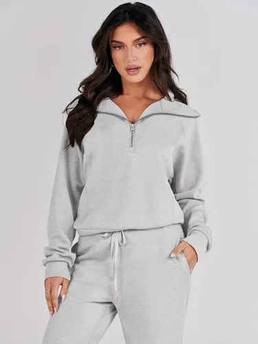 Miniatura 3 de LOGENE Conjunto deportivo de 2 piezas para mujer, sudadera con media cremallera y pantalones deportivos de pierna ancha, trajes de otoño 2023