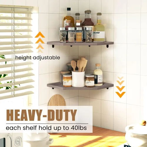 Miniatura 4 de Estante esquinero para montaje en pared, estantes de esquina flotantes, juego de 3 estantes de pared esquineros, estantes de almacenamiento de pared