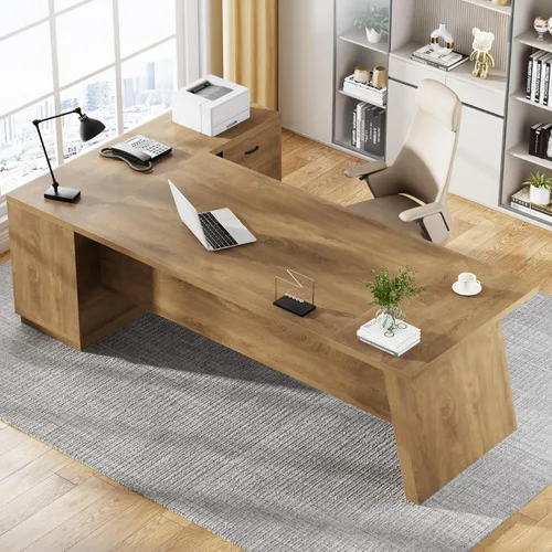 Miniatura 4 de Tribesigns Escritorio ejecutivo en forma de L de 78 pulgadas, escritorio de oficina grande y moderno con cajones y archivador lateral, muebles