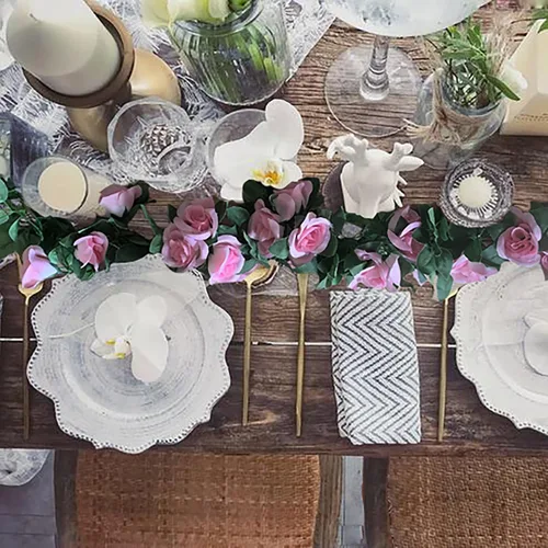Miniatura 6 de Paquete de 2 Guirnaldas de Vid de Rosa Artificial Rosas Falsas Flores Plantas Enredaderas Colgantes Decoración de Hojas Florales para Boda Fiesta