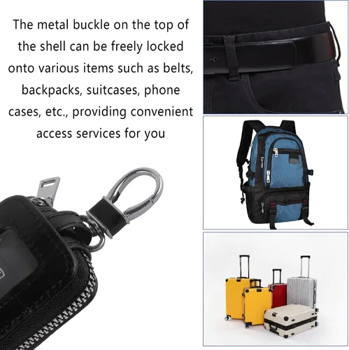 Miniatura 3 de Turcee Funda universal para llavero de automóvil, funda universal para llavero y mosquetón, soporte de cuero para llavero inteligente para automóvil