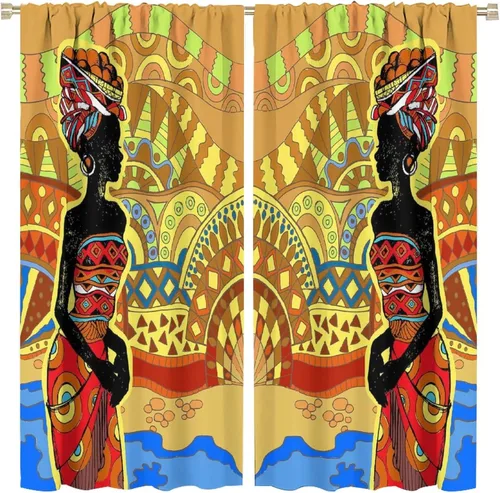 Miniatura 17 de Cortina de mujer africana, con estampado étnico tribal y étnico, reducción de ruido, para dormitorio, sala de estar, cortinas con aislamiento