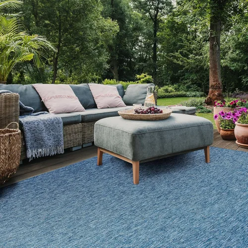 Miniatura 7 de SAFAVIEH Alfombra lavable para exteriores, colección Courtyard - 6'7" x 9'6", azul marino, no desprende pelusa y fácil limpieza, ideal para patio