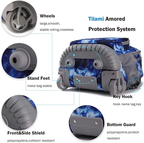 Miniatura 6 de Tilami Mochila con ruedas, mochila para laptop de 19 pulgadas con ruedas y lonchera