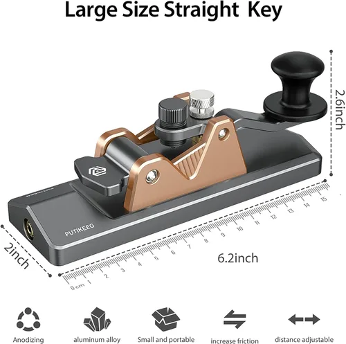 Miniatura 6 de Mini CW Key Morse Radio HAM Big Double Paddle Código Morse Llave Cuerpo de aleación de aluminio con base de altavoz Gris