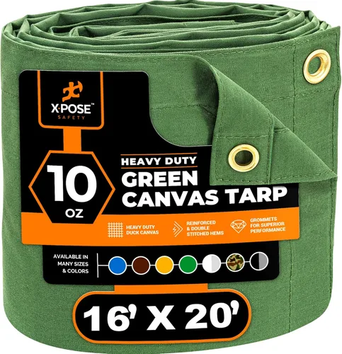 Miniatura 165 de Xpose Safety Lona de Lona - Lonas de Lona Verde de 10oz Resistentes al Agua con Ojales de Latón - Lona Multiusos para Exteriores para Campamento