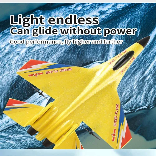 Miniatura 4 de Avión de combate amarillo SU-27 RC, avión de control remoto con vuelo de acrobacias, modelo de avión de espuma antichoque para adolescentes