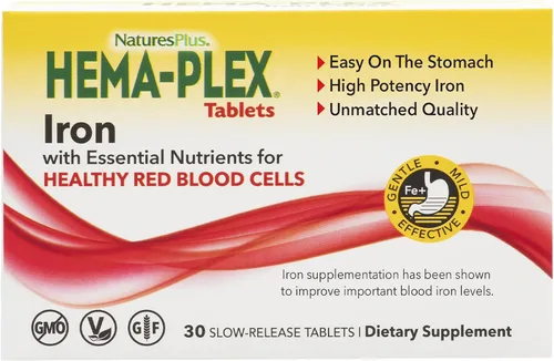 Miniatura 10 de NaturesPlus Hema-Plex Iron - 10 tabletas de liberación lenta - 85 mg de hierro quelado - Salud total de la sangre - con vitamina C y bioflavonoides