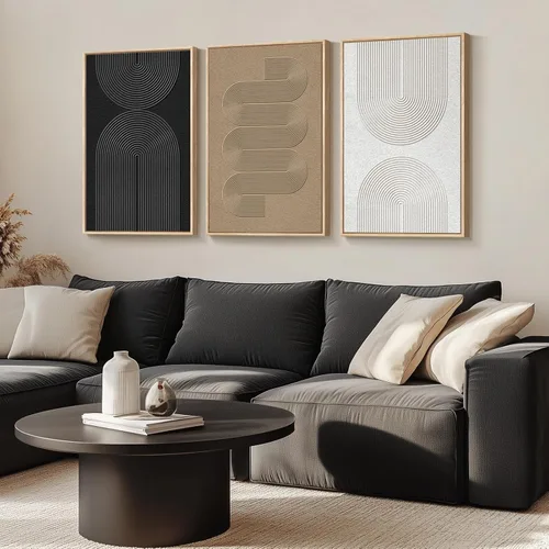 Miniatura 2 de Arte abstracto neutro en blanco y negro para sala de estar, 3 cuadros de impresiones en lienzo, para paredes, imágenes geométricas minimalistas