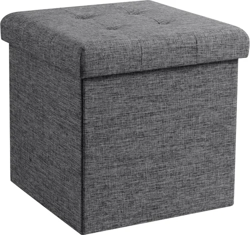 Miniatura 21 de Ornavo Home Otomán de Almacenamiento Plegable de Lino Acolchado Cubo Cuadrado Reposapiés/Asiento - 15" x 15" x 15" (Gris)