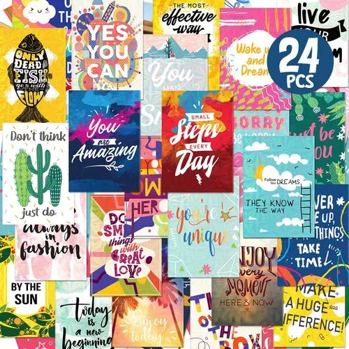 Deeplay Tarjetas de felicitación motivacionales, 24 paquetes de tarjetas holográficas inspiradoras con citas, tarjetas de mejoramiento,