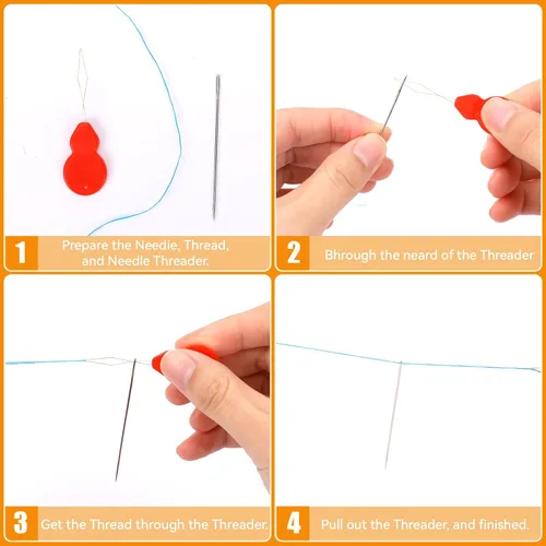 Miniatura 2 de Agujas de coser de ojo grande, 25 agujas de bordar de acero inoxidable con enhebradores de agujas, aguja de costura cruzada para coser a mano
