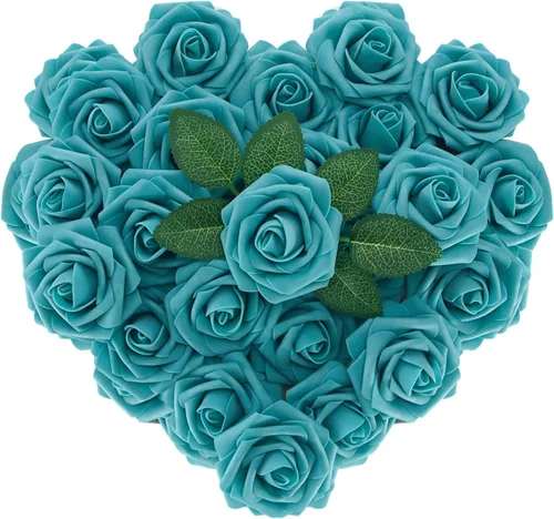 Miniatura 13 de 25 rosas artificiales de color púrpura con tallo largo, de espuma falsa con sensación real, para decoración, ramos de boda, centros de mesa, ducha