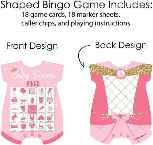 Miniatura 3 de Big Dot of Happiness Little Princess Crown - Tarjetas y marcadores de bingo con imágenes - Juego de bingo con forma de princesa rosa y dorado