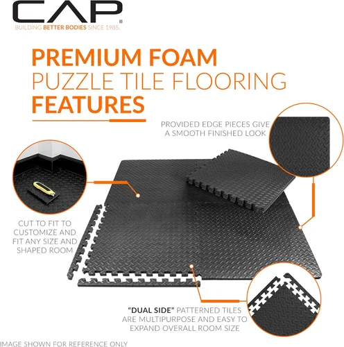 Miniatura 3 de CAP Puzzle Exercise Mats 1” Thick EVA Interlocking Foam Tiles for Home Gym Flooring Multiple Options Diamond - Negro