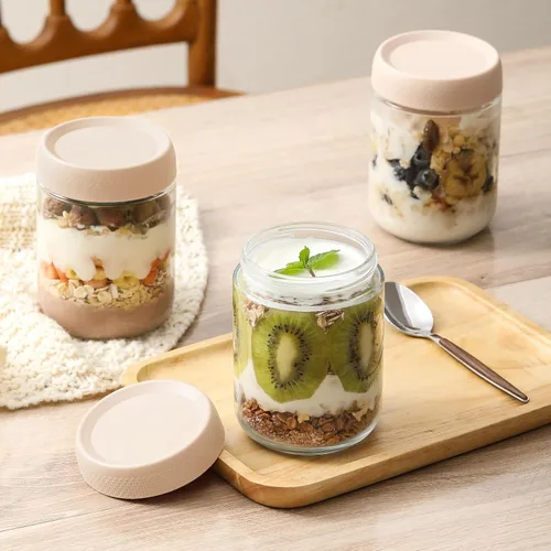 Miniatura 6 de NETANY Paquete de 6 tarros de vidrio de 16 onzas con tapas herméticas, recipientes de avena con tapas, tarros de ensalada Mason de boca ancha